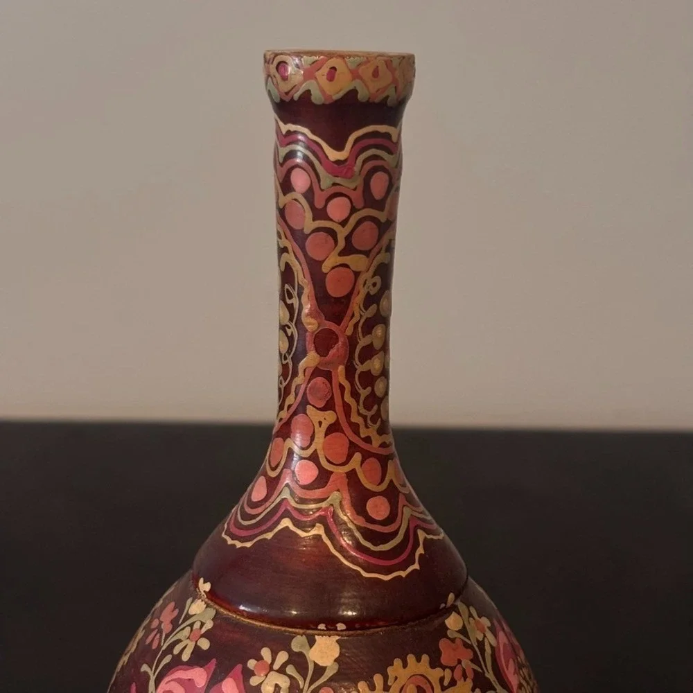 Wooden Handpainted Pink & Brown Floral 9